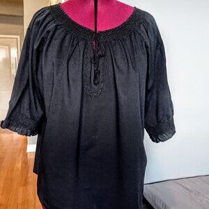 Relativity Black Embroidered Cotton Boho Top